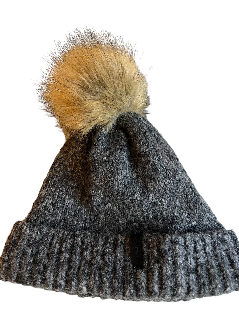 Bula Gray chunky knit beanie fur Pom Pom hat